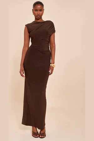 PRETTYLITTLETHING Double Layer Slinky Off Shoulder Drape Maxi Dress