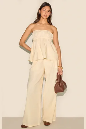 PRETTYLITTLETHING Linen Look Floaty Wide Leg Trousers