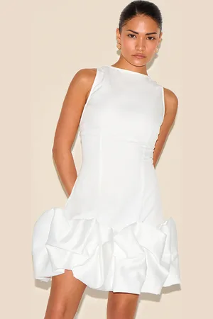 PRETTYLITTLETHING Petite Satin Puffball Mini Dress