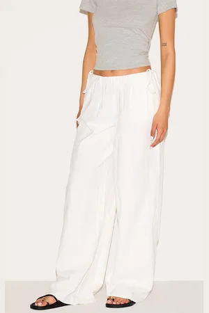 PRETTYLITTLETHING Tall Premium Linen Look Side Tie Detail Wide Leg Trousers