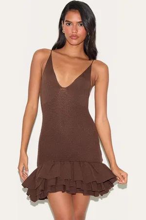 PRETTYLITTLETHING Knitted Frill Hem Strappy Mini Dress