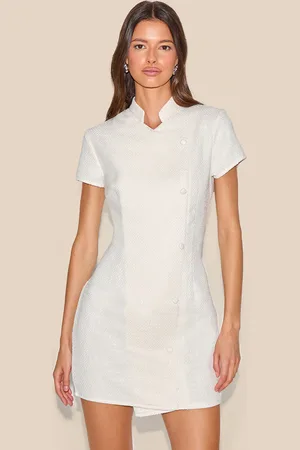 PRETTYLITTLETHING Boucle Button Detail Mini Dress