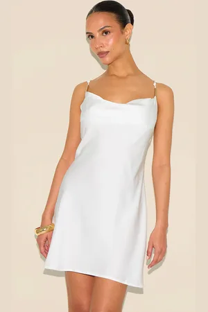 PRETTYLITTLETHING Petite Cowl Satin Shift Mini Dress With Trim Details
