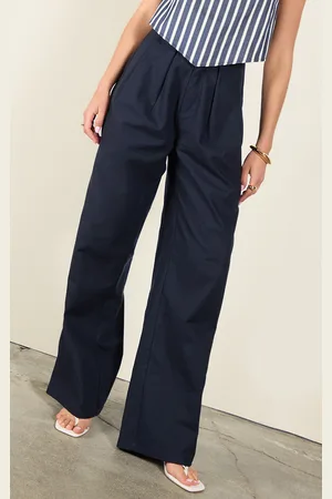 PRETTYLITTLETHING Blue Button Detail High Waisted Wide Leg Trousers