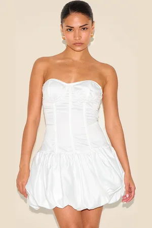 PRETTYLITTLETHING Petite Satin Corset Puffball Dress