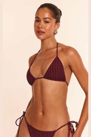 PRETTYLITTLETHING Burgundy Pinstripe Triangle Bikini Top