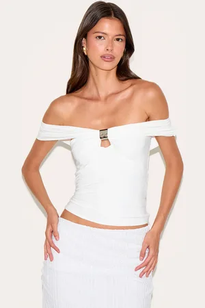 PRETTYLITTLETHING Double Layer Slinky Trim Detail Bardot Long Top