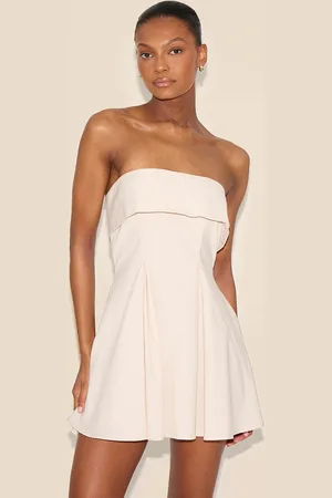 PRETTYLITTLETHING Linen-Blend Bandeau Fold Over Shift Dress