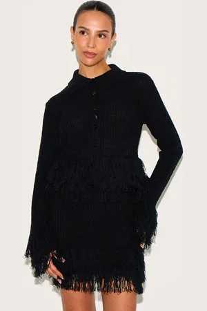 PRETTYLITTLETHING Petite Button Up Fringe Cardigan