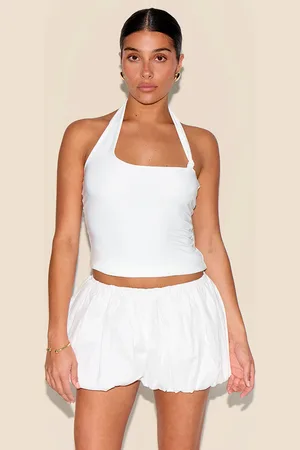 PRETTYLITTLETHING Petite Slinky Halterneck Knot Detail Top