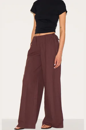 PRETTYLITTLETHING Tall Premium Linen Look Side Tie Detail Wide Leg Trousers