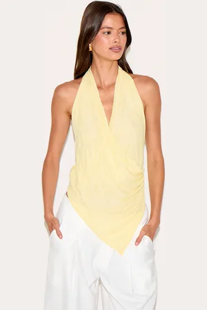 PRETTYLITTLETHING Double Layer Crinkle Mesh Halter Neck Drapey Long Top