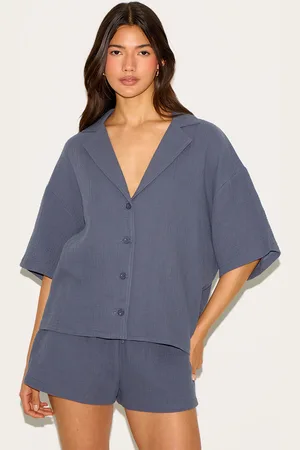 PRETTYLITTLETHING Charcoal Woven Short Sleeve Shirt