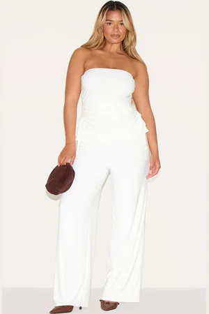 PRETTYLITTLETHING Shape Butter Cream Highwaisted Wide Leg Toruser