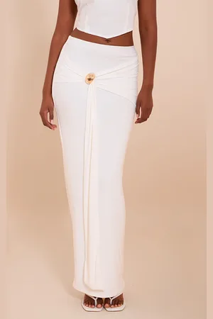 PRETTYLITTLETHING Cream Double Layer Trim Detail Slinky Maxi Skirt