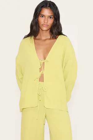 PRETTYLITTLETHING Cheesecloth Textured Tie Front Shirt