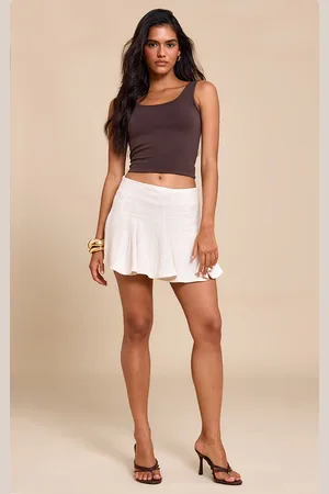 PRETTYLITTLETHING Linen Look Pleat Detail Mini Skirt