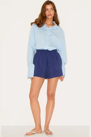 PRETTYLITTLETHING Navy Peached Woven Elasticated Waist Shorts