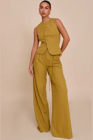PRETTYLITTLETHING Tailored Tie Detail Woven Wide Leg Trousers