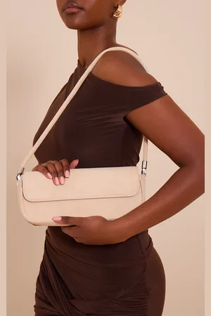 PRETTYLITTLETHING Cream Faux Suede Skinny Elongated Shoulder Bag