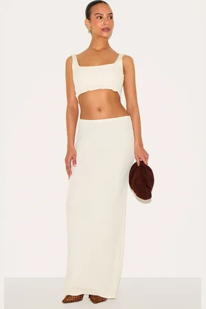 PRETTYLITTLETHING Petite Cream Textured Maxi Skirt