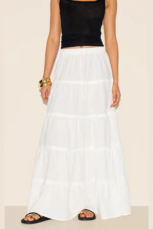 PRETTYLITTLETHING Cotton Tiered Drawstring Waist Maxi Skirt