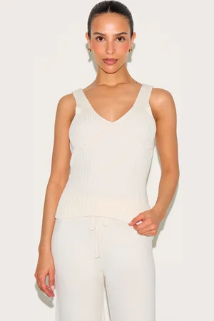 PRETTYLITTLETHING Petite Cream Knitted Ribbed Longline Tank Top