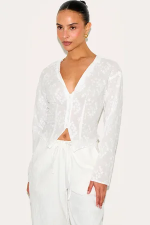 PRETTYLITTLETHING Petite Broderie Button Up Shirt