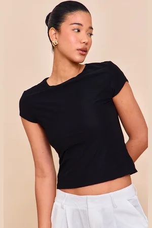 PRETTYLITTLETHING Stretch Chiffon Cap Sleeve Fitted T Shirt