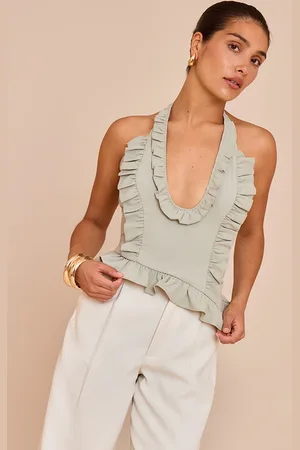 PRETTYLITTLETHING Petite Frill Halterneck Top