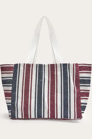 PRETTYLITTLETHING Navy and Burgundy Striped Beach Bag