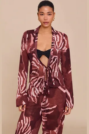 PRETTYLITTLETHING Chiffon Abstract Print Long Sleeve Tie Front Shirt