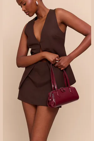PRETTYLITTLETHING Burgundy Textured Faux Leather Bowler Bag