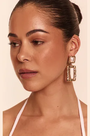 PRETTYLITTLETHING Gold Rectangular Pendant Statement Earrings