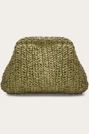 PRETTYLITTLETHING Olive Raffia Slouchy Clutch