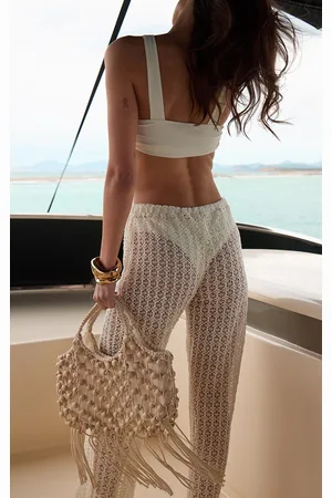 PRETTYLITTLETHING Cream Beaded Macrame Handbag