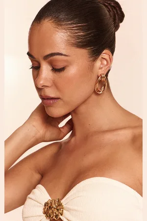 PRETTYLITTLETHING Gold Trippel Ring Hoop Earrings