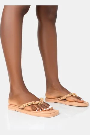 Public Desire Retreat Nude PU Chain Strap Flip Flop Sandals