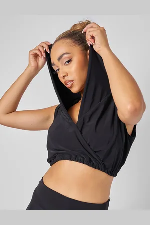Public Desire Sleeveless Wrap Front Top With Hood Black