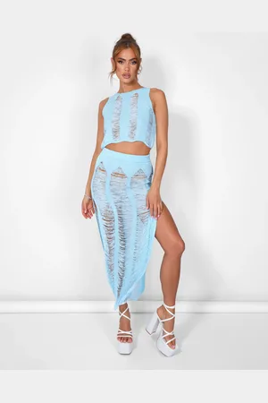 Public Desire Ladder Detail Maxi Skirt Blue