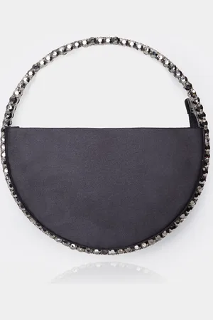 Public Desire The Alessia Black Satin Circle Diamante Mini Handbag