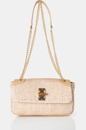 Public Desire The Mara Natural Raffia Gold Chain Detail Adjustable Shoulder Bag