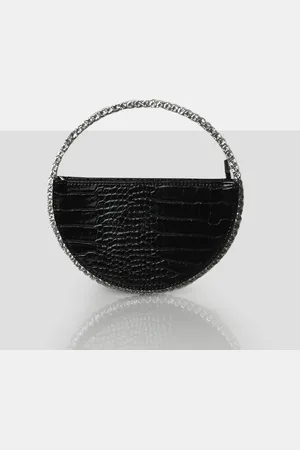 Public Desire The Alessia Black Croc Circle Diamante Mini Handbag