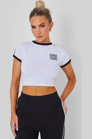 Public Desire Kaiia Sporty Baby Tee with Contrast Binding in Black and White