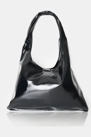 Public Desire The Shadow Black Patent Slouchy Hobo Tote Bag