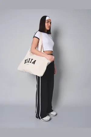 Public Desire Kaiia Contrast Stripe Baggy Wide Leg Sweat Pants Black