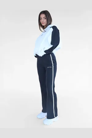 Public Desire Kaiia Studio Piping Ribbed Wide Leg Leggings Black & White