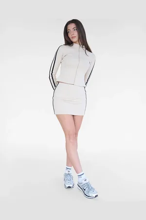 Public Desire Kaiia Contrast Panel Ribbed Mini Skirt Stone & Black