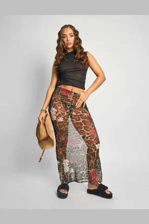Public Desire Printed Mesh Maxi Skirt Multi