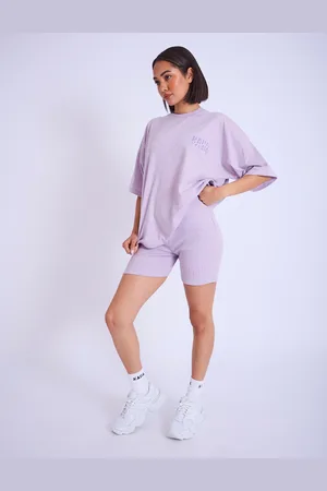 Public Desire Kaiia Embroidered Bubble Logo Ribbed Cycling Shorts Lilac